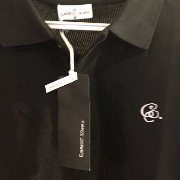 EARNEST SEWN~ Men’s black collared short sleeve polo shirt - Picture 3 of 8